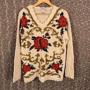 Vintage Nuggets Floral Knit‎ Pullover Sweater Cottagecore Women's Medium